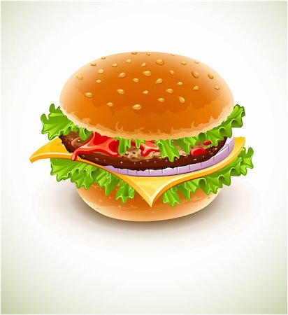 hamburger with cheese, lettuce, onion and meat rissole. Vector illustration Stock Photo - Budget Royalty-Free & Subscription, Code: 400-04314473