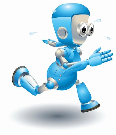 A cute blue robot character running very fast and sweating Stock Photo - Budget Royalty-Free & Subscription, Code: 400-04314801