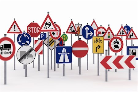 surpassing - Too many traffic signs on white background Foto de stock - Super Valor sin royalties y Suscripción, Código: 400-04315035