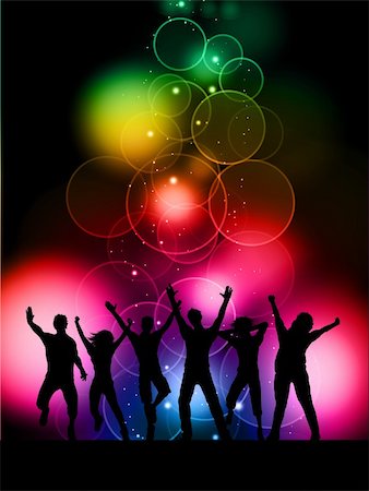 simsearch:400-04389591,k - Silhouettes of people dancing on a colourful bokeh lights background Stock Photo - Budget Royalty-Free & Subscription, Code: 400-04315211