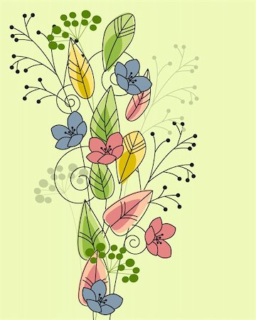 simsearch:400-05364550,k - Green floral background with contour flowers and plants Photographie de stock - Aubaine LD & Abonnement, Code: 400-04315944