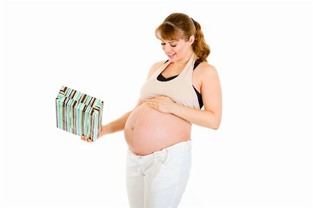 simsearch:400-04817039,k - Smiling pregnant woman holding present for her baby  isolated on white Stock Photo - Budget Royalty-Free & Subscription, Code: 400-04315974