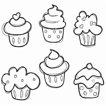 hand drawn cupcake set, vector illustration Stock Photo - Budget Royalty-Free & Subscription, Code: 400-04316517