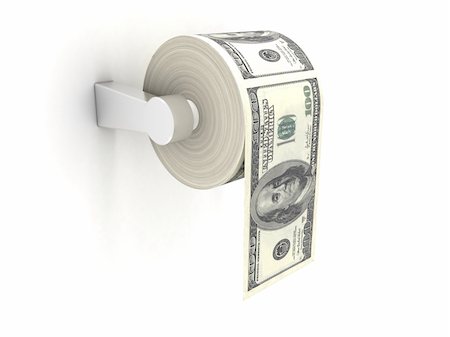 simsearch:400-05303863,k - 3D rendering of a toilet paper made of $100 dollar bills Stock Photo - Budget Royalty-Free & Subscription, Code: 400-04316588