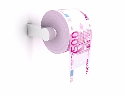 simsearch:400-05303863,k - 3D rendering of a toilet paper made of 500 euro bills Stock Photo - Budget Royalty-Free & Subscription, Code: 400-04316589