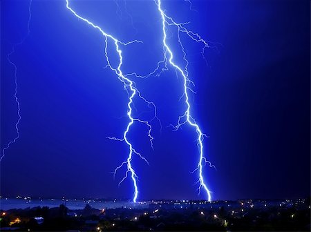 simsearch:400-04256241,k - Thunderstorm and perfect Lightning over city Stock Photo - Budget Royalty-Free & Subscription, Code: 400-04317134