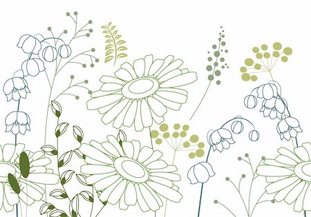 simsearch:400-05364550,k - Seamless background with contour flowers and plants Photographie de stock - Aubaine LD & Abonnement, Code: 400-04317762