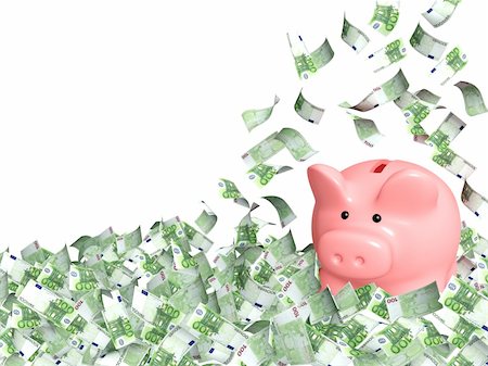 simsearch:400-04326117,k - Piggy bank and falling euro banknotes. Isolated over white Stock Photo - Budget Royalty-Free & Subscription, Code: 400-04318076