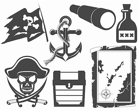 Pirate black and white icon set Stock Photo - Budget Royalty-Free & Subscription, Code: 400-04318494