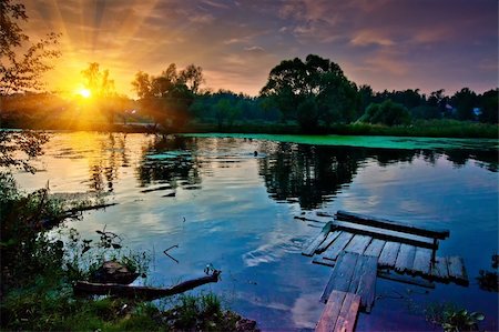 simsearch:400-06408905,k - Landscape with small forest river on sunset Stock Photo - Budget Royalty-Free & Subscription, Code: 400-04319597