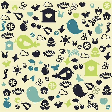 Cute doodle pattern, vector illustration Stock Photo - Budget Royalty-Free & Subscription, Code: 400-04310184