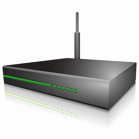 illustration of a black wlan router with green leds Foto de stock - Super Valor sin royalties y Suscripción, Código: 400-04310431