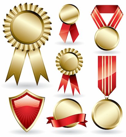 empty glossy icon - Set of shiny red and gold award ribbons Stock Photo - Budget Royalty-Free & Subscription, Code: 400-04310570