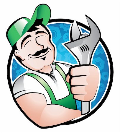 A cartoony illustration of a man holding a spanner Stock Photo - Budget Royalty-Free & Subscription, Code: 400-04310585