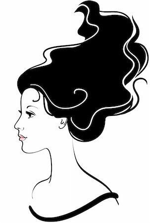 Vector girl face icon with long black hair Stock Photo - Budget Royalty-Free & Subscription, Code: 400-04310926