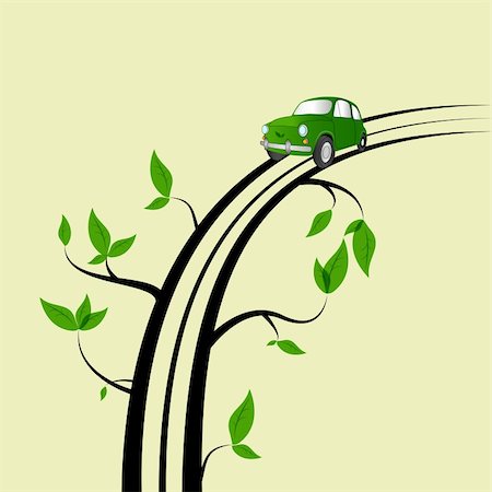 eco car vector - Vector picture with tree branches and a car Stock Photo - Budget Royalty-Free & Subscription, Code: 400-04311406