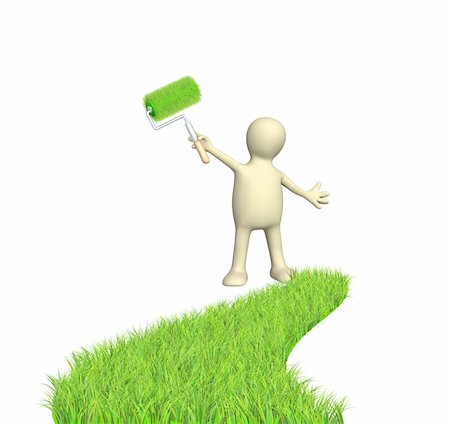 Go green. Puppet with platen and green road Stock Photo - Budget Royalty-Free & Subscription, Code: 400-04312341