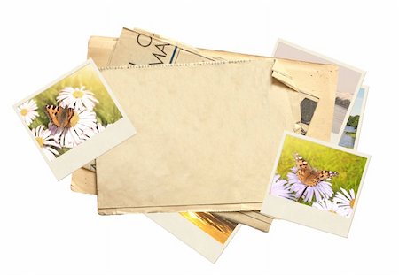 simsearch:400-05892111,k - Frame with old paper and photos. Objects isolated over white Stock Photo - Budget Royalty-Free & Subscription, Code: 400-04312353