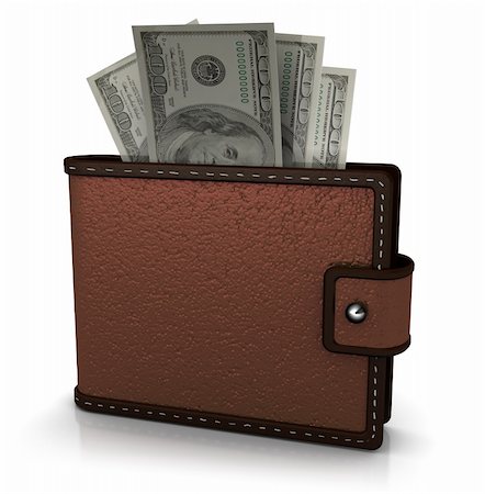 3d illustration of wallet full of money, over white background Stock Photo - Budget Royalty-Free & Subscription, Code: 400-04312826