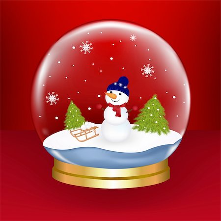 Christmas Snow Globe With Snowman And Fur-trees, On Red Background, Vector Illustration Stock Photo - Budget Royalty-Free & Subscription, Code: 400-04313021