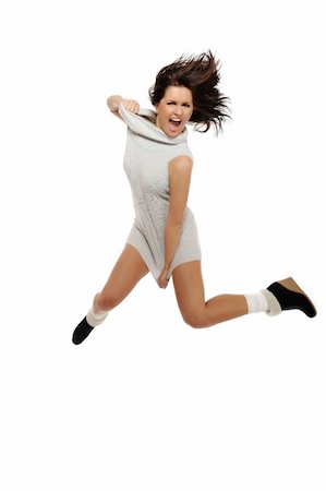 simsearch:400-06481645,k - Dynamic beautiful wild winter woman jumping and screaming. isolated on white background Stock Photo - Budget Royalty-Free & Subscription, Code: 400-04313900