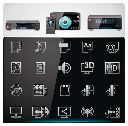 Set of the icons representing modern video players features and specifications Foto de stock - Super Valor sin royalties y Suscripción, Código: 400-04324664