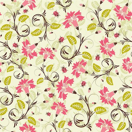 simsearch:400-05686210,k - Flower seamless pattern with ladybug, element for design, vector illustration Stock Photo - Budget Royalty-Free & Subscription, Code: 400-04325073