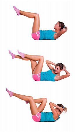 Young woman do exercises for abdominal muscles  on white background (three activity) Foto de stock - Super Valor sin royalties y Suscripción, Código: 400-04325893