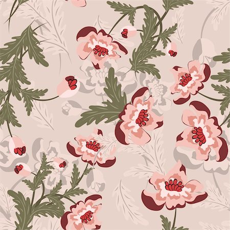 Seamless vector floral pattern. For easy making seamless pattern just drag all group into swatches bar, and use it for filling any contours. Stock Photo - Budget Royalty-Free & Subscription, Code: 400-04326024