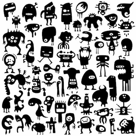 Big collection of cartoon funny monsters silhouettes Stock Photo - Budget Royalty-Free & Subscription, Code: 400-04327337