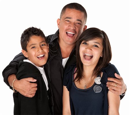 Native American father holding his children and laughing on white background Stock Photo - Budget Royalty-Free & Subscription, Code: 400-04328014