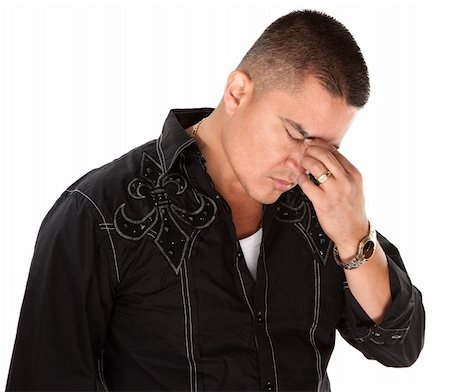 simsearch:400-05388090,k - Native American man thinking deeply with fingers on eyebrows Stock Photo - Budget Royalty-Free & Subscription, Code: 400-04328017