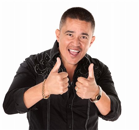 Happy Mexican-American man cheers with thumbs up Stock Photo - Budget Royalty-Free & Subscription, Code: 400-04328019