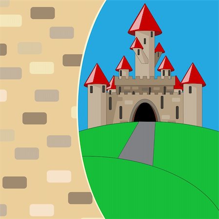 vector cartoon medieval castle seen from hole in the wall Stock Photo - Budget Royalty-Free & Subscription, Code: 400-04328737