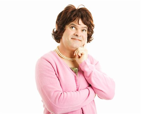 simsearch:841-06031350,k - Man dressed as woman, lost in thought.  Isolated on white. Stock Photo - Budget Royalty-Free & Subscription, Code: 400-04328910