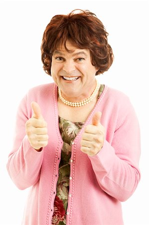 simsearch:841-06031350,k - Female impersonator giving two thumbs up.  Isolated on white. Stock Photo - Budget Royalty-Free & Subscription, Code: 400-04328911