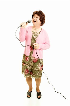 simsearch:841-06031350,k - Middle-aged female impersonator singing.  Full body isolated on white. Stock Photo - Budget Royalty-Free & Subscription, Code: 400-04328921