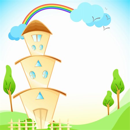 illustration of fantasy home in garden with rainbow Stock Photo - Budget Royalty-Free & Subscription, Code: 400-04328948