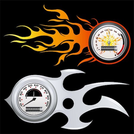 simsearch:600-06702130,k - illustration of speedometer with flame on black background Stock Photo - Budget Royalty-Free & Subscription, Code: 400-04329061