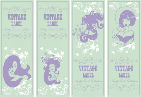 simsearch:400-06472080,k - Vector vintage labels banner frame set with girls and flowers Stock Photo - Budget Royalty-Free & Subscription, Code: 400-04320115