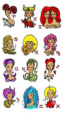 Horoscope woman Symbols, Astrology vector set 1 Stock Photo - Budget Royalty-Free & Subscription, Code: 400-04320506