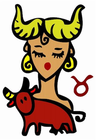 Zodiac signs, icons - taurus, Beauty Woman with cow, bull symbol Stock Photo - Budget Royalty-Free & Subscription, Code: 400-04320543