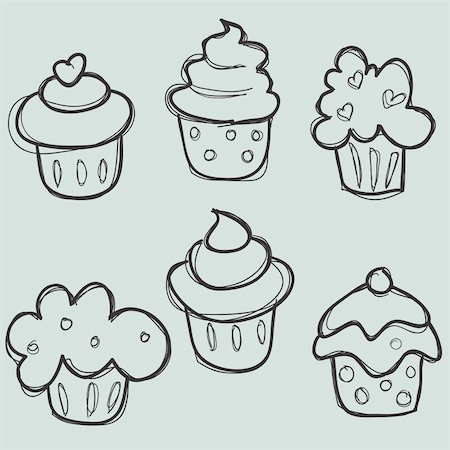 hand drawn cupcake set, vector illustration Stock Photo - Budget Royalty-Free & Subscription, Code: 400-04320749