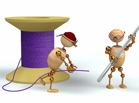 simsearch:400-06079198,k - 3d wood man and purple bobbin with needle Stock Photo - Budget Royalty-Free & Subscription, Code: 400-04321102