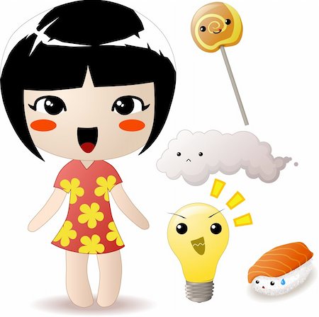 Set of 5 vector illustrations in kawaii / chibi style. Stock Photo - Budget Royalty-Free & Subscription, Code: 400-04321530