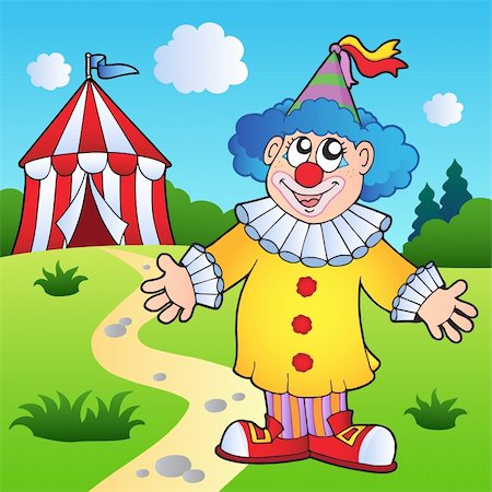 simsearch:400-04236834,k - Cartoon clown with circus tent - vector illustration. Stock Photo - Budget Royalty-Free & Subscription, Code: 400-04322824