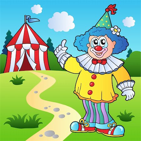 simsearch:400-04236834,k - Funny clown with circus tent - vector illustration. Stock Photo - Budget Royalty-Free & Subscription, Code: 400-04322843