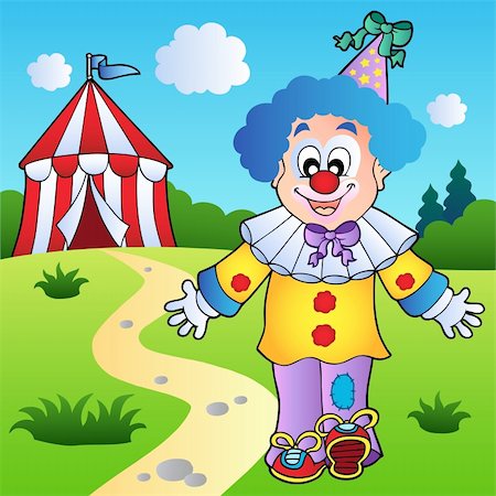 simsearch:400-04236834,k - Smiling clown with circus tent - vector illustration. Stock Photo - Budget Royalty-Free & Subscription, Code: 400-04322863