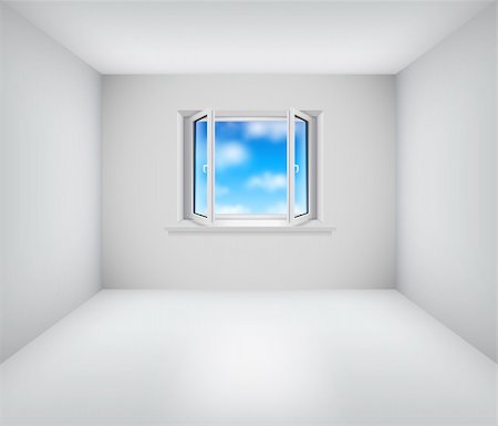 Empty white room with open window and blue sky Stock Photo - Budget Royalty-Free & Subscription, Code: 400-04323986