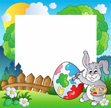 fence painting - Easter frame with bunny artist - vector illustration. Stock Photo - Budget Royalty-Free & Subscription, Code: 400-04334550